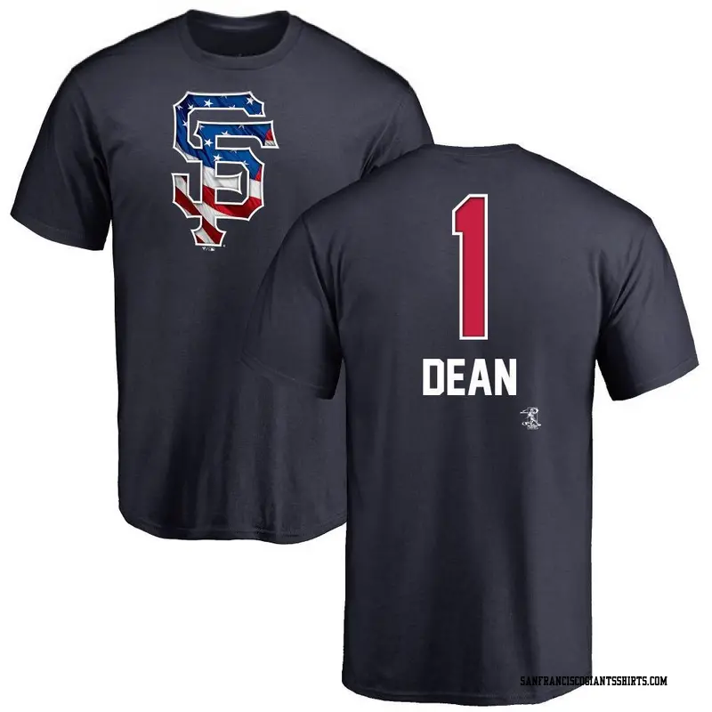 Men's San Francisco Giants ＃1 Austin Dean Navy Name and Number Banner Wave T-Shirt