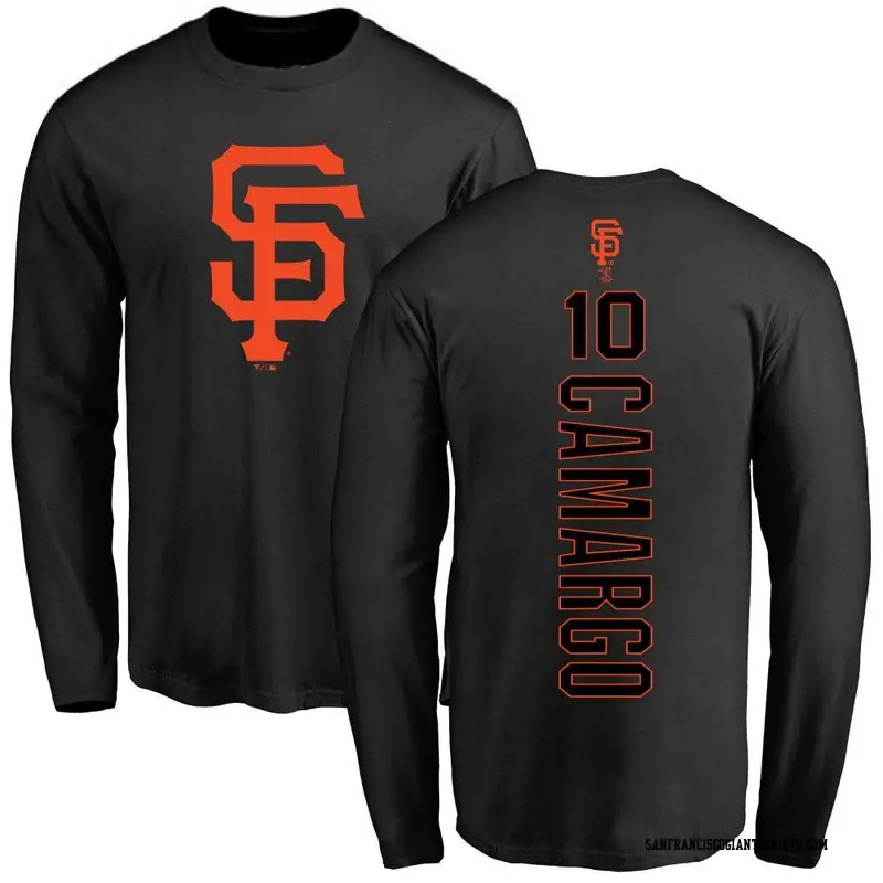 Men's San Francisco Giants ＃10 Johan Camargo Black Backer Long Sleeve T-Shirt