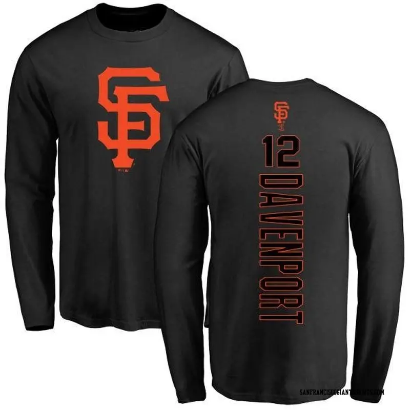 Men's San Francisco Giants ＃12 Jim Davenport Black Backer Long Sleeve T-Shirt