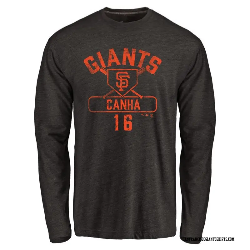 Men's San Francisco Giants ＃16 Mark Canha Black Base Runner Long Sleeve T-Shirt