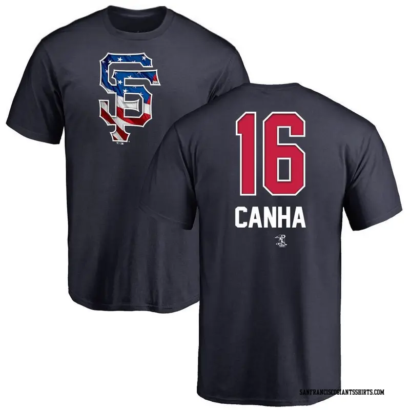 Men's San Francisco Giants ＃16 Mark Canha Navy Name and Number Banner Wave T-Shirt