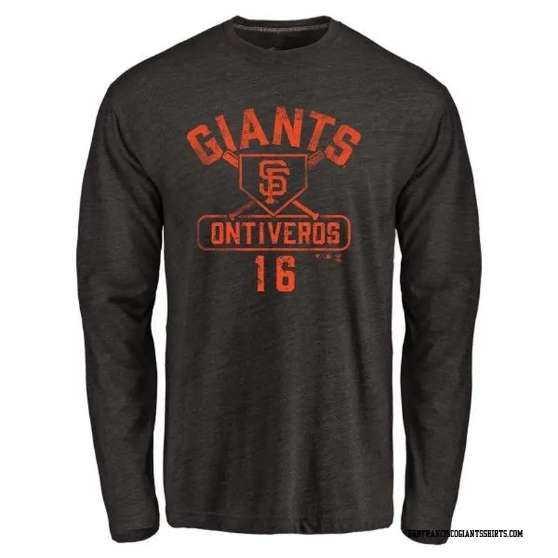 Men's San Francisco Giants ＃16 Steve Ontiveros Black Branded Base Runner Long Sleeve T-Shirt