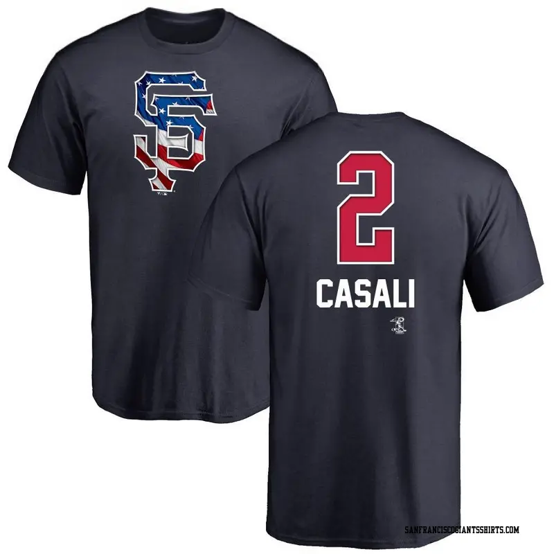 Men's San Francisco Giants ＃2 Curt Casali Navy Name and Number Banner Wave T-Shirt