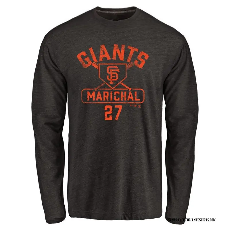 Men's San Francisco Giants ＃27 Juan Marichal Black Base Runner Long Sleeve T-Shirt