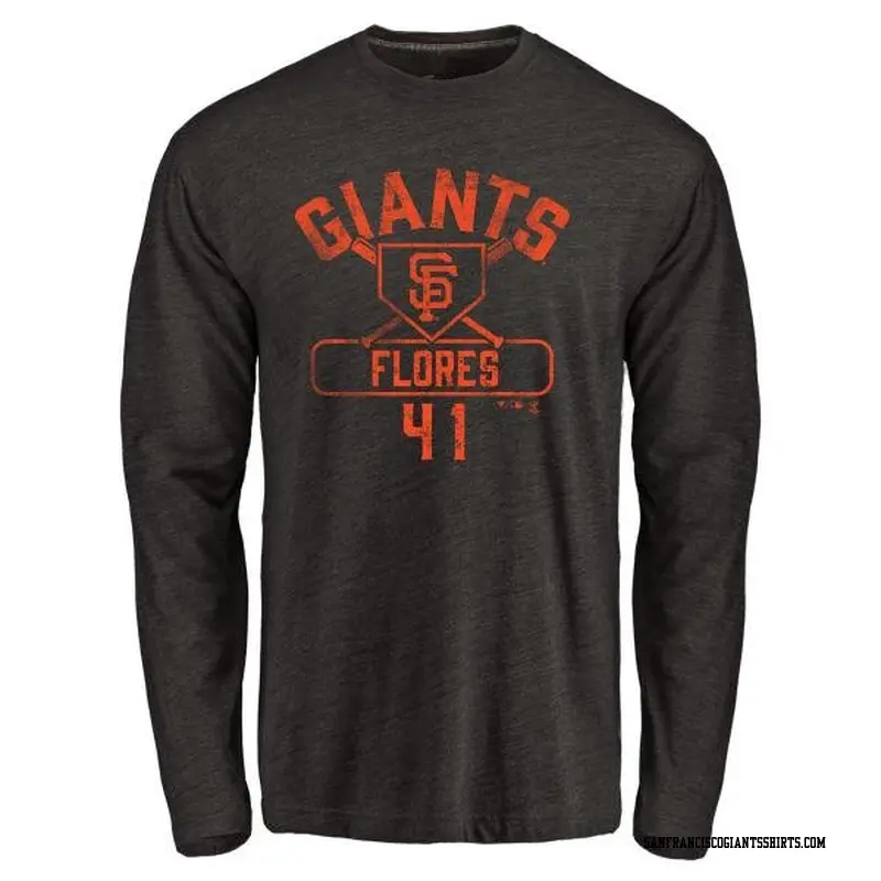 Men's San Francisco Giants ＃41 Wilmer Flores Black Branded Base Runner Long Sleeve T-Shirt