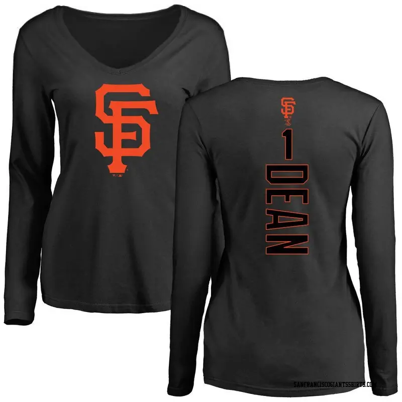 Women's San Francisco Giants ＃1 Austin Dean Black Backer Slim Fit Long Sleeve T-Shirt