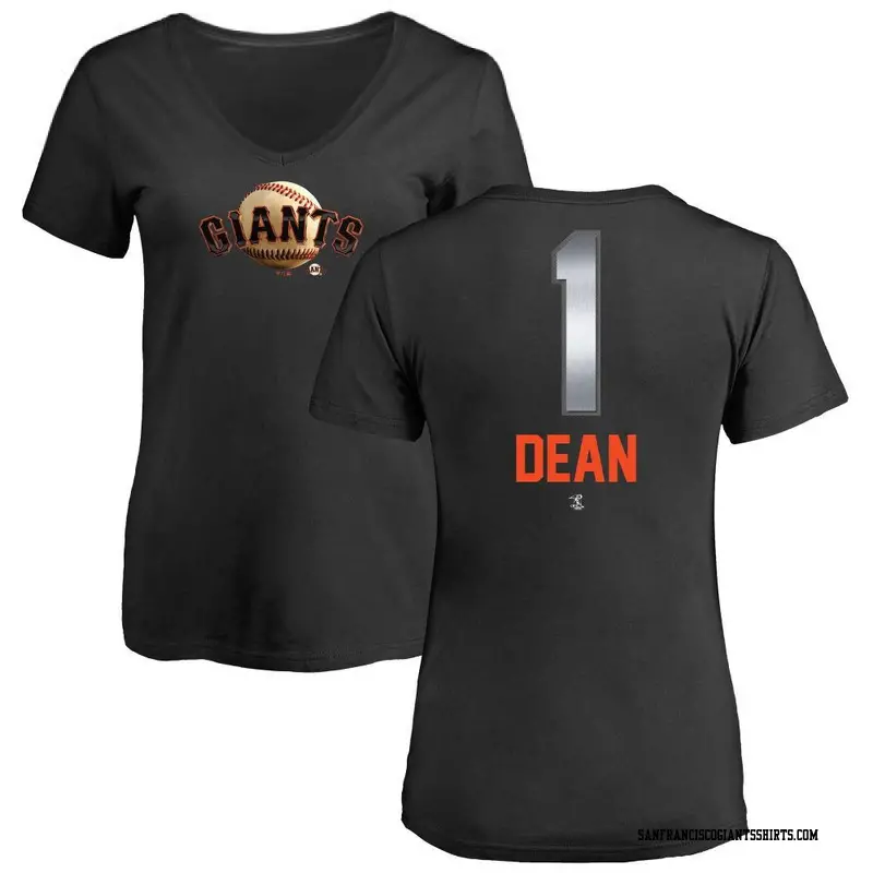 Women's San Francisco Giants ＃1 Austin Dean Black Midnight Mascot V-Neck T-Shirt