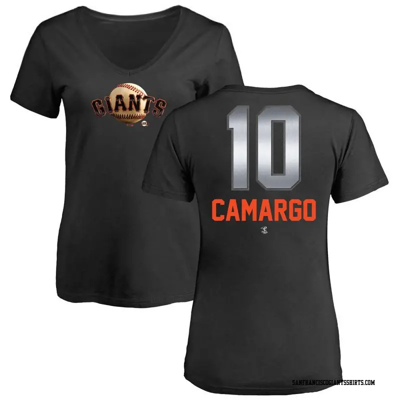 Women's San Francisco Giants ＃10 Johan Camargo Black Midnight Mascot V-Neck T-Shirt