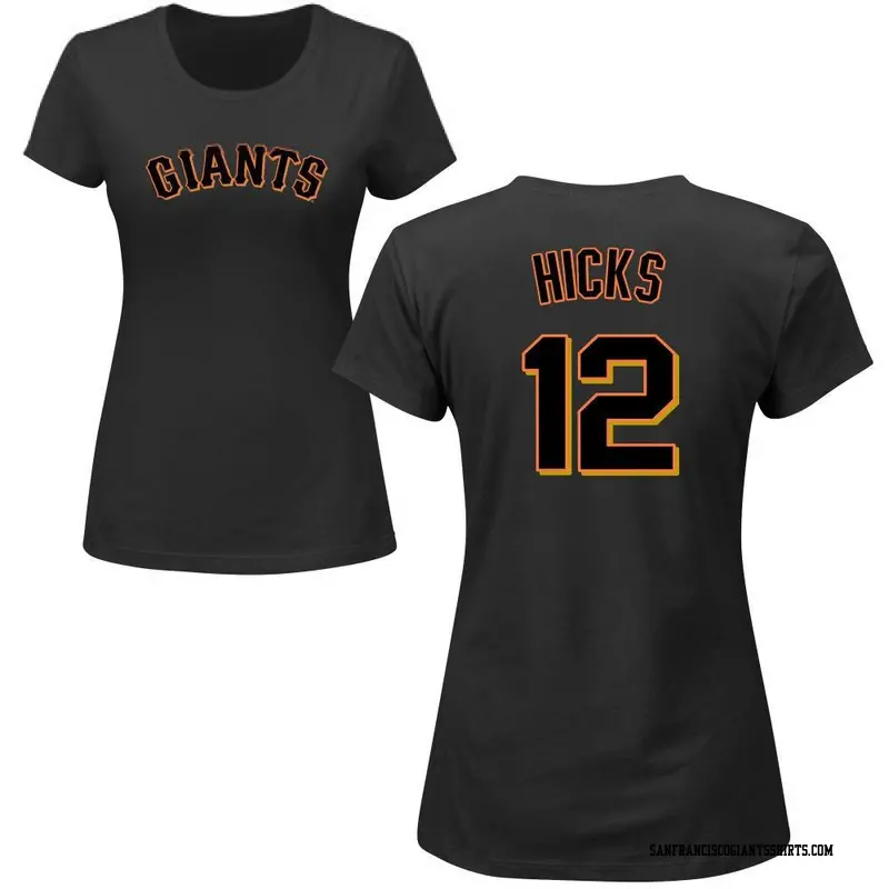 Women's San Francisco Giants ＃12 Jordan Hicks Black Roster Name & Number T-Shirt