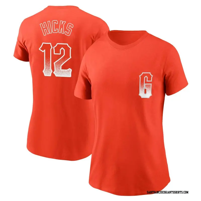 Women's San Francisco Giants ＃12 Jordan Hicks Orange City Connect Name & Number T-Shirt