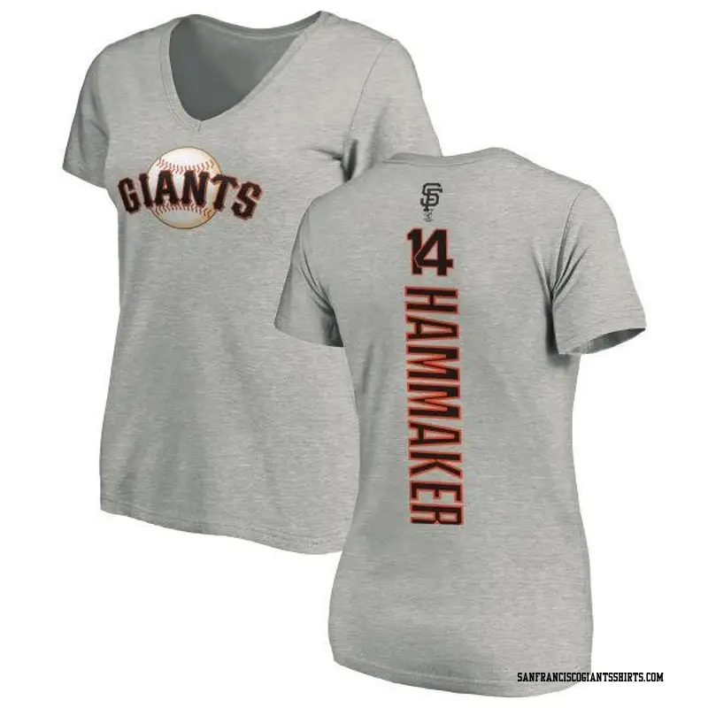 Women's San Francisco Giants ＃14 Atlee Hammaker Ash Backer Slim Fit T-Shirt