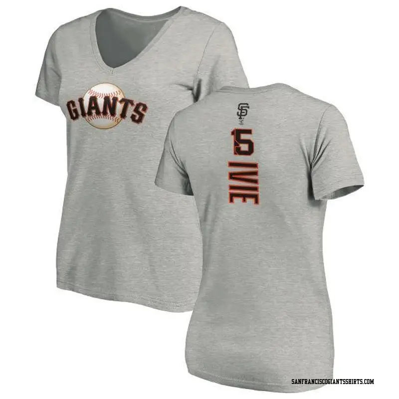 Women's San Francisco Giants ＃15 Mike Ivie Ash Backer Slim Fit T-Shirt