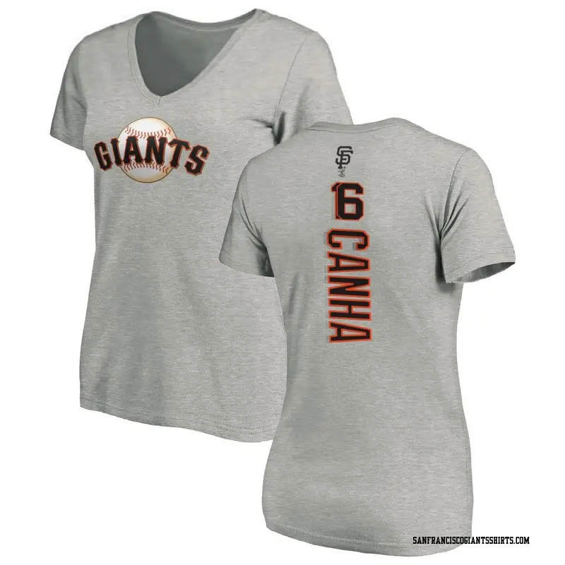 Women's San Francisco Giants ＃16 Mark Canha Ash Backer Slim Fit T-Shirt