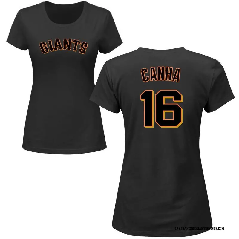 Women's San Francisco Giants ＃16 Mark Canha Black Roster Name & Number T-Shirt