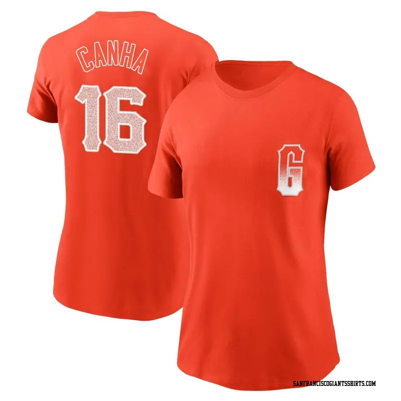 Women's San Francisco Giants ＃16 Mark Canha Orange City Connect Name & Number T-Shirt