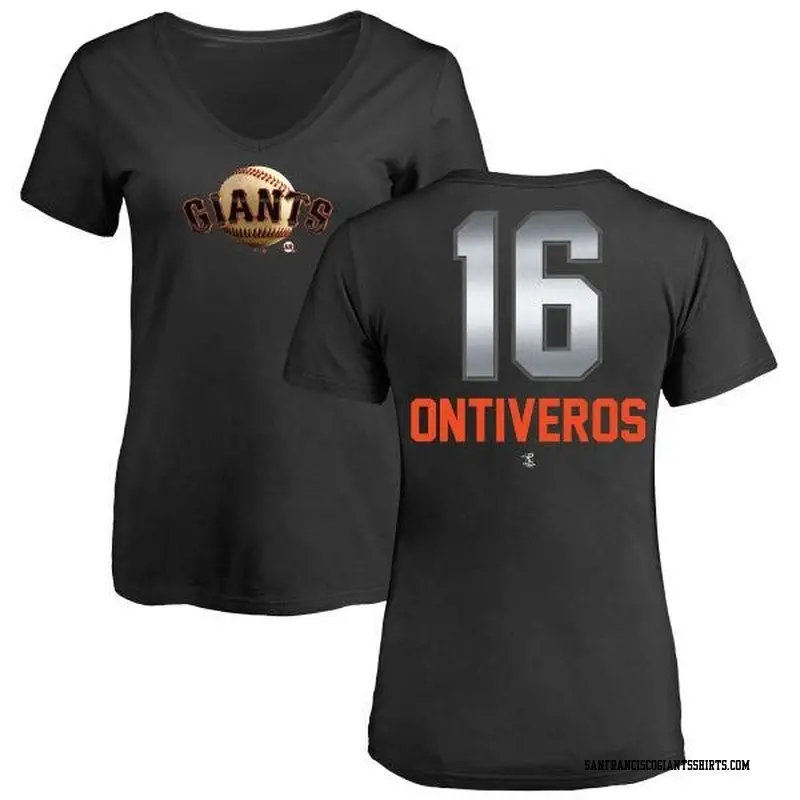 Women's San Francisco Giants ＃16 Steve Ontiveros Black Branded Midnight Mascot V-Neck T-Shirt