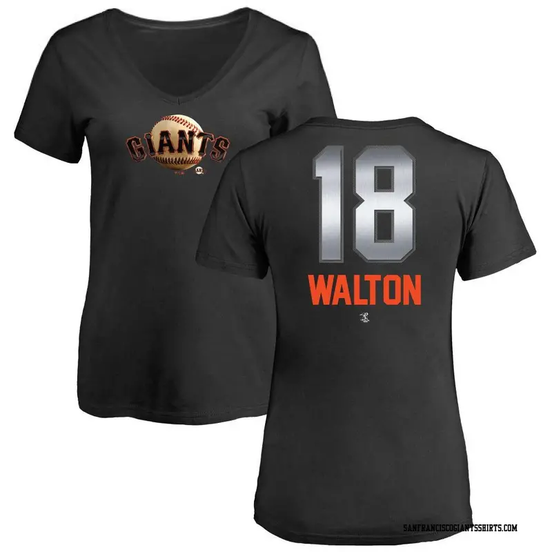 Women's San Francisco Giants ＃18 Donovan Walton Black Midnight Mascot V-Neck T-Shirt