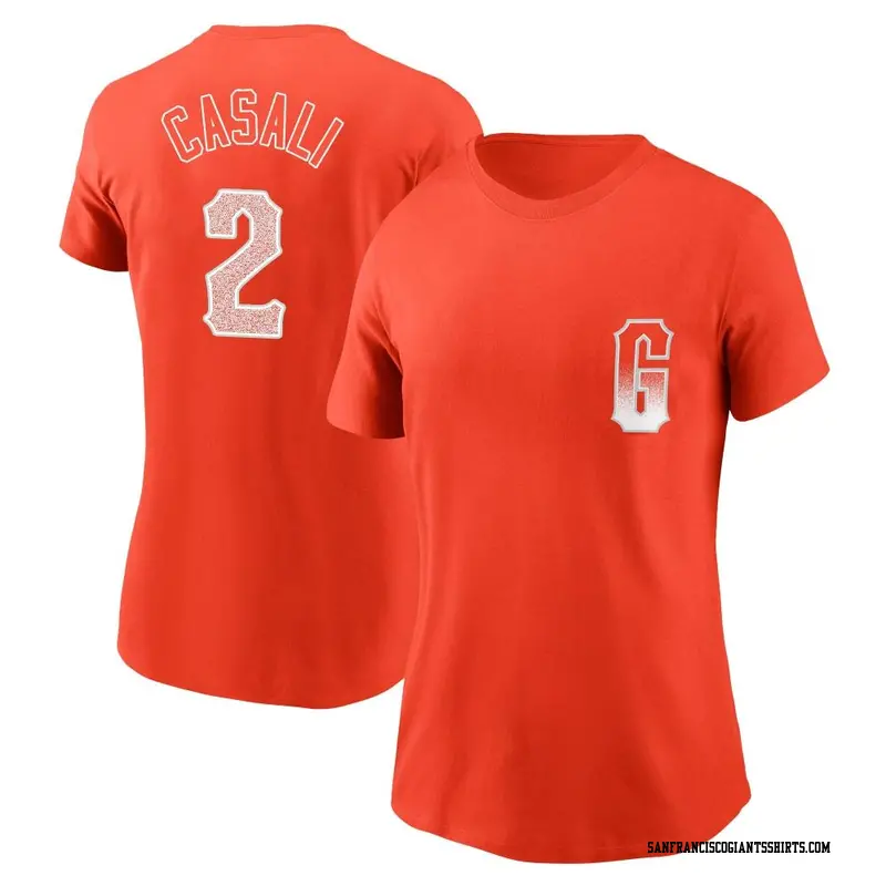 Women's San Francisco Giants ＃2 Curt Casali Orange City Connect Name & Number T-Shirt