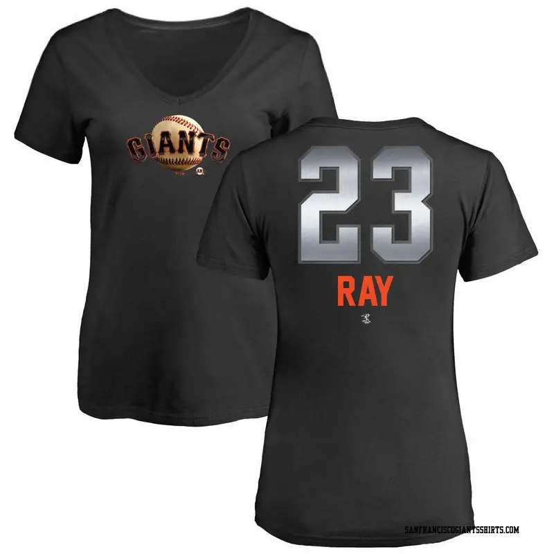 Women's San Francisco Giants ＃23 Robbie Ray Black Midnight Mascot V-Neck T-Shirt