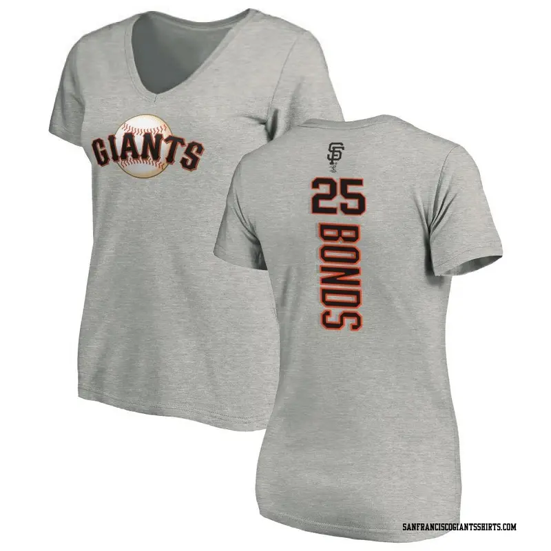 Women's San Francisco Giants ＃25 Barry Bonds Ash Backer Slim Fit T-Shirt