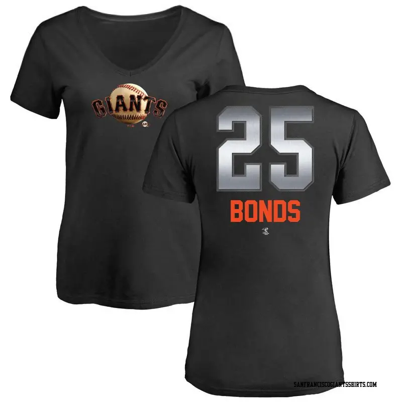 Women's San Francisco Giants ＃25 Barry Bonds Black Branded Midnight Mascot V-Neck T-Shirt