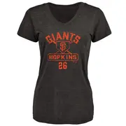 Women's San Francisco Giants ＃26 TJ Hopkins Black Base Runner T-Shirt