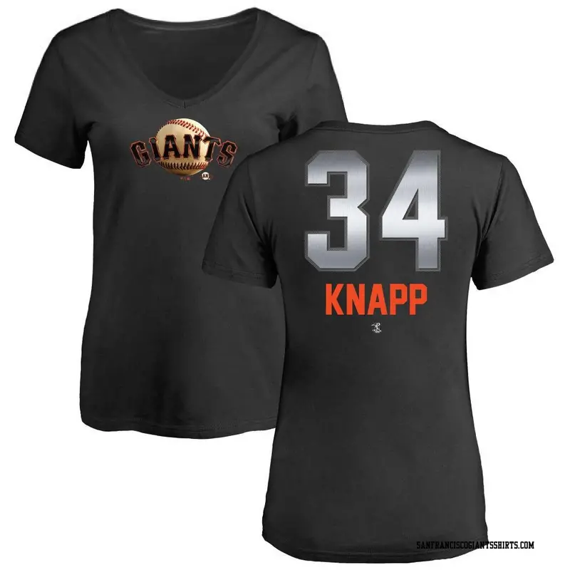 Women's San Francisco Giants ＃34 Andrew Knapp Black Midnight Mascot V-Neck T-Shirt