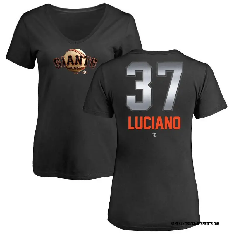 Women's San Francisco Giants ＃37 Marco Luciano Black Midnight Mascot V-Neck T-Shirt