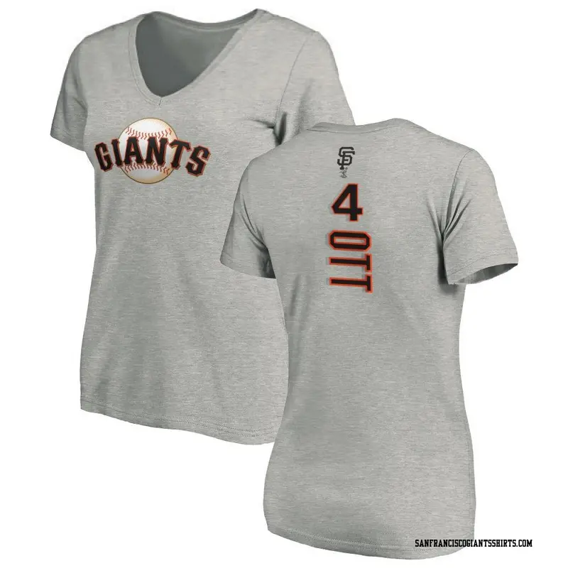 Women's San Francisco Giants ＃4 Mel Ott Ash Backer Slim Fit T-Shirt