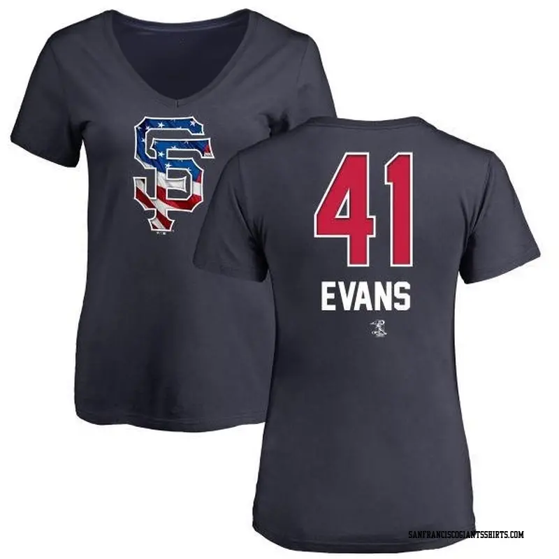 Women's San Francisco Giants ＃41 Darrell Evans Navy Branded Name and Number Banner Wave V-Neck T-Shirt