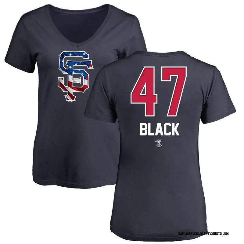 Women's San Francisco Giants ＃47 Mason Black Black Mason Name and Number Banner Wave V-Neck T-Shirt Navy