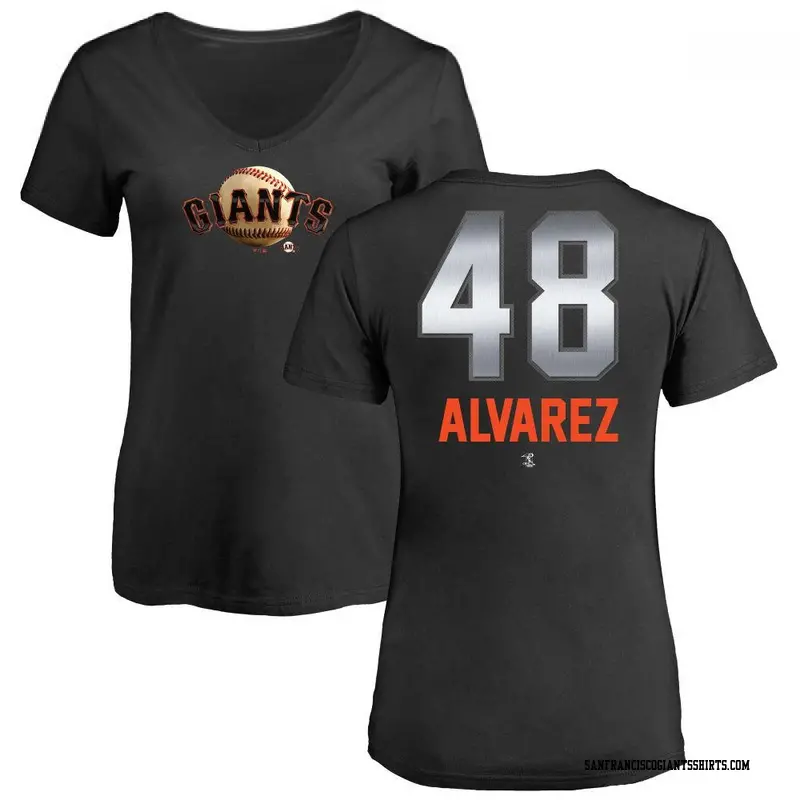 Women's San Francisco Giants ＃48 Jose Alvarez Black Branded Midnight Mascot V-Neck T-Shirt