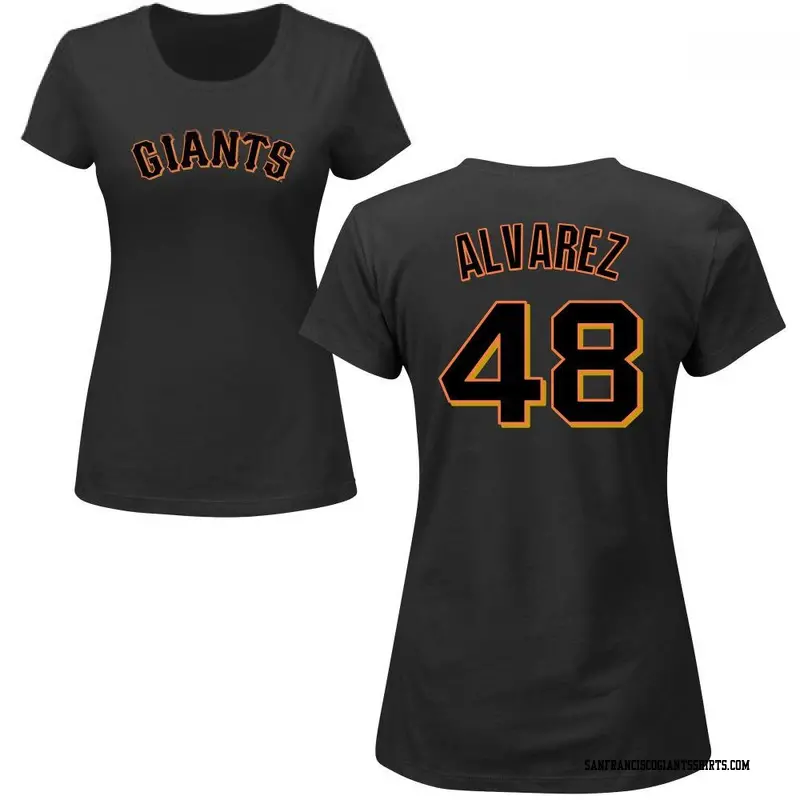 Women's San Francisco Giants ＃48 Jose Alvarez Black Roster Name & Number T-Shirt