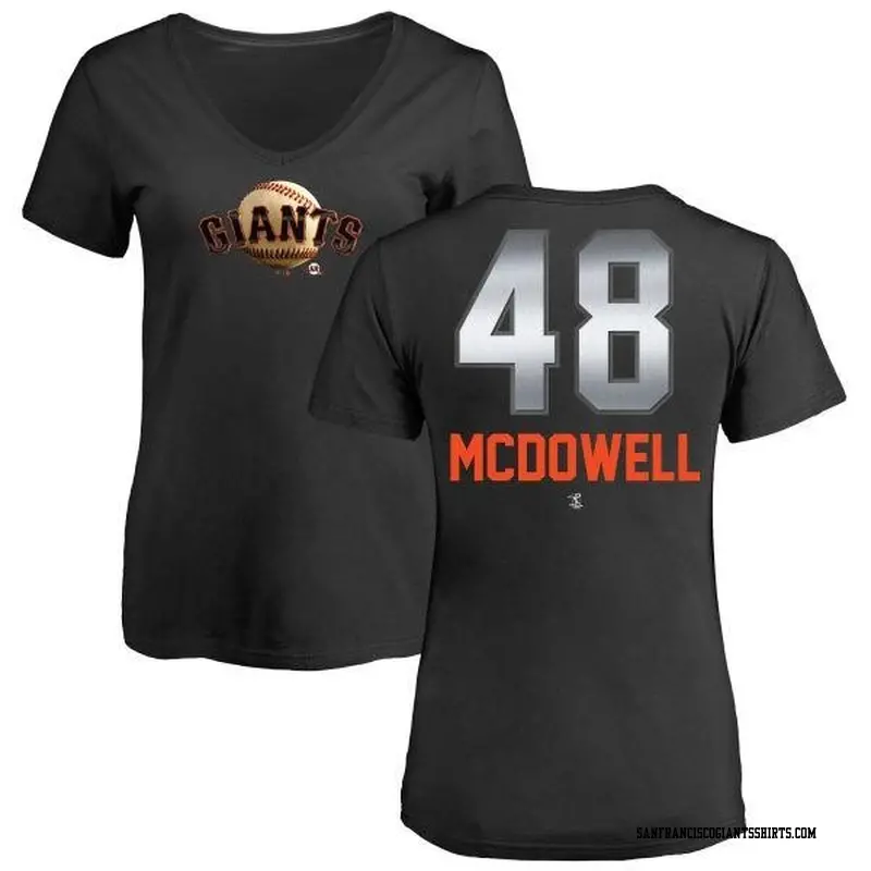 Women's San Francisco Giants ＃48 Sam Mcdowell Black Branded Midnight Mascot V-Neck T-Shirt