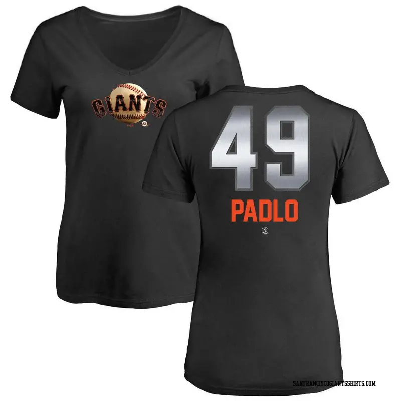 Women's San Francisco Giants ＃49 Kevin Padlo Black Midnight Mascot V-Neck T-Shirt