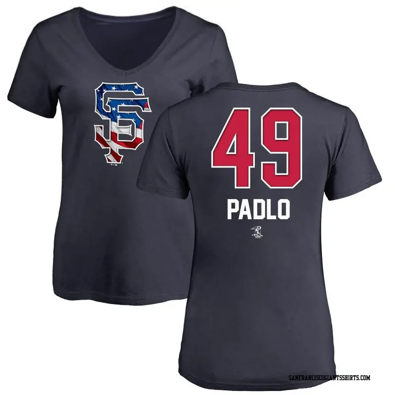 Women's San Francisco Giants ＃49 Kevin Padlo Navy Name and Number Banner Wave V-Neck T-Shirt