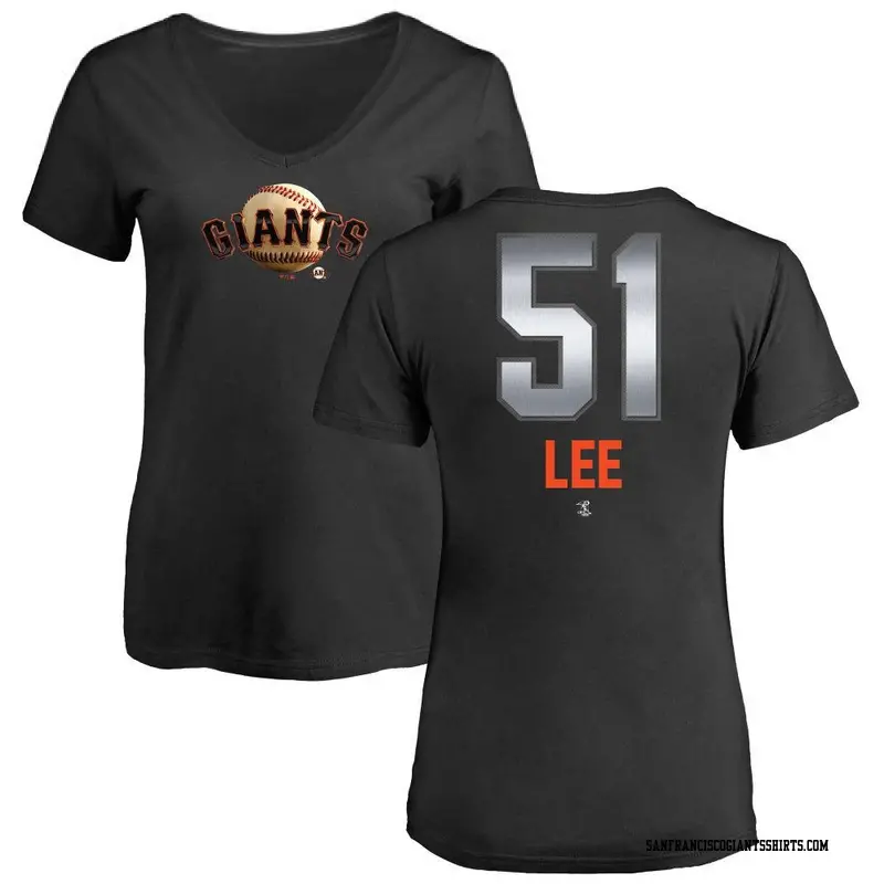 Women's San Francisco Giants ＃51 Jung Hoo Lee Black Midnight Mascot V-Neck T-Shirt