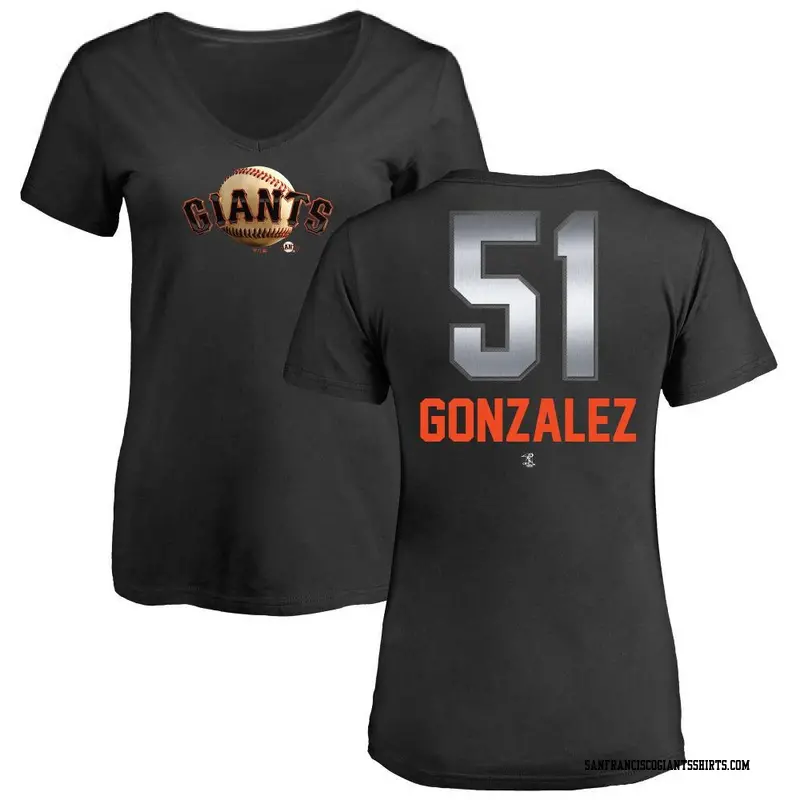 Women's San Francisco Giants ＃51 Luis Gonzalez Black Branded Midnight Mascot V-Neck T-Shirt