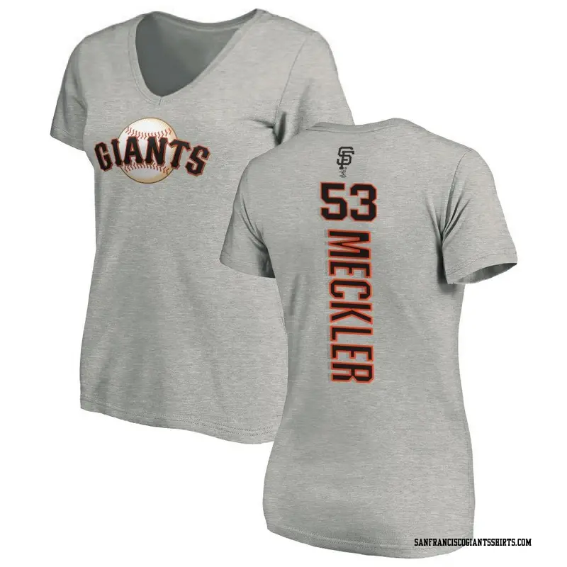 Women's San Francisco Giants ＃53 Wade Meckler Ash Backer Slim Fit T-Shirt