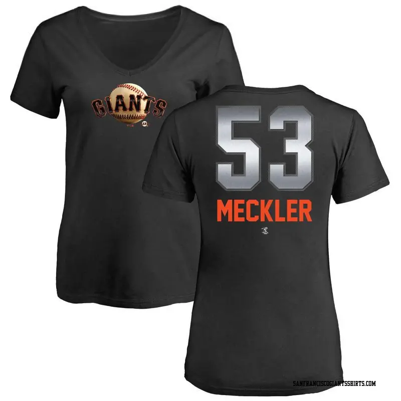 Women's San Francisco Giants ＃53 Wade Meckler Black Midnight Mascot V-Neck T-Shirt