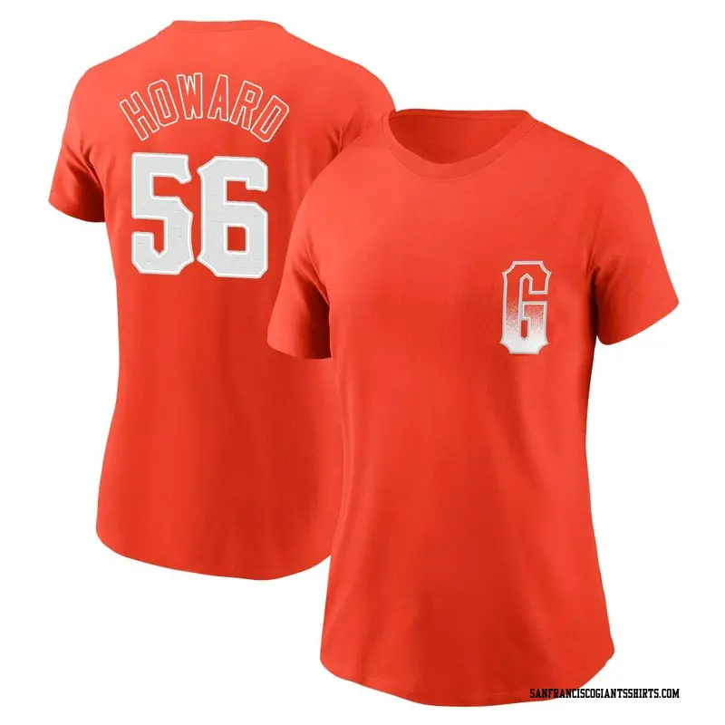 Women's San Francisco Giants ＃56 Spencer Howard Orange City Connect Name & Number T-Shirt