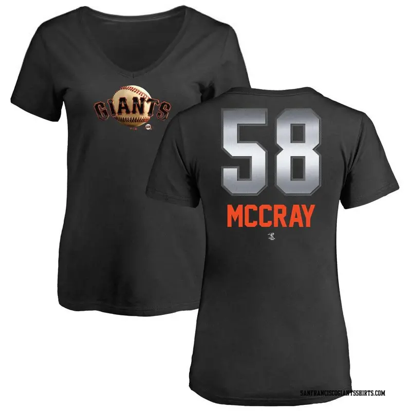 Women's San Francisco Giants ＃58 Grant McCray Black Midnight Mascot V-Neck T-Shirt