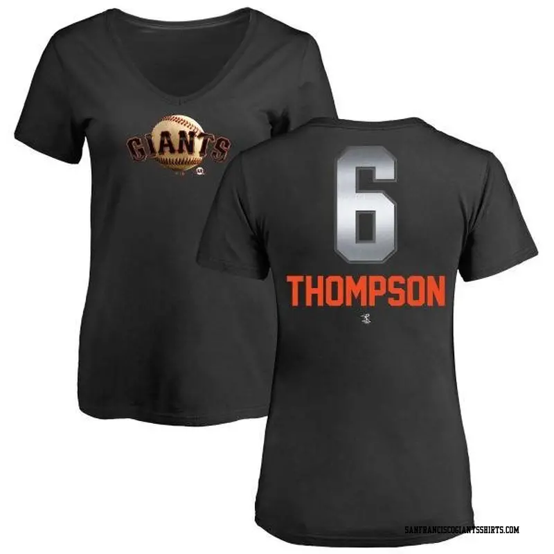 Women's San Francisco Giants ＃6 Robby Thompson Black Branded Midnight Mascot V-Neck T-Shirt