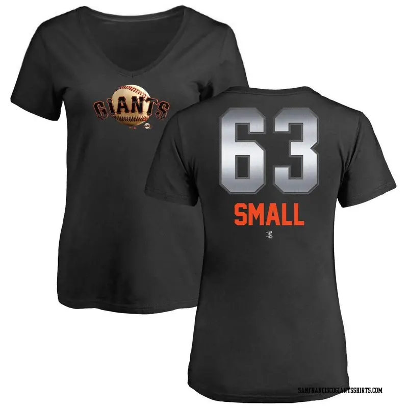 Women's San Francisco Giants ＃63 Ethan Small Black Midnight Mascot V-Neck T-Shirt