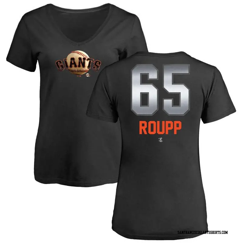 Women's San Francisco Giants ＃65 Landen Roupp Black Midnight Mascot V-Neck T-Shirt