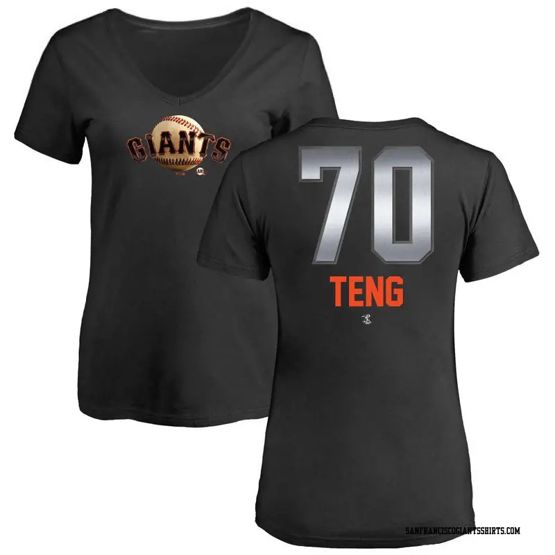 Women's San Francisco Giants ＃70 Kai-Wei Teng Black Midnight Mascot V-Neck T-Shirt