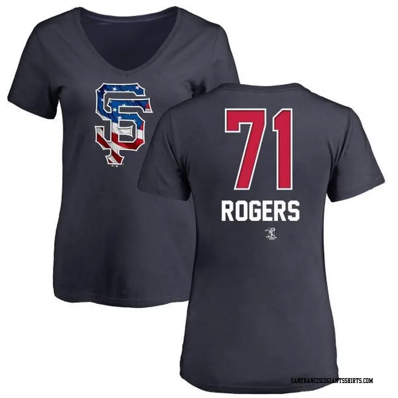 Women's San Francisco Giants ＃71 Tyler Rogers Navy Branded Name and Number Banner Wave V-Neck T-Shirt