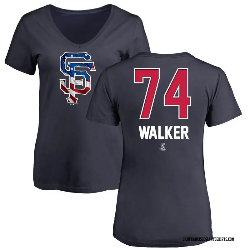 Women's San Francisco Giants ＃74 Ryan Walker Navy Branded Name and Number Banner Wave V-Neck T-Shirt