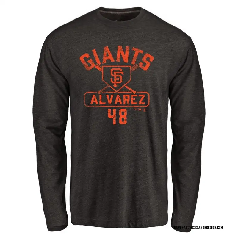 Youth San Francisco Giants ＃48 Jose Alvarez Black Branded Base Runner Long Sleeve T-Shirt